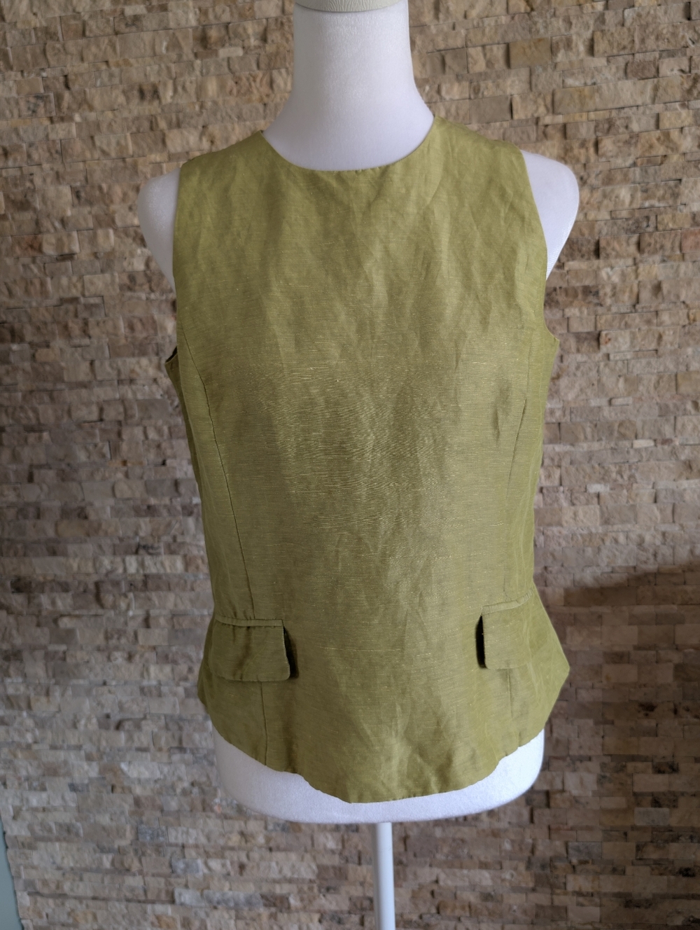 Vtg 90s Ann Taylor Linen Silk Sleeveless Tank Top Tailored Cottage Green Sz 6